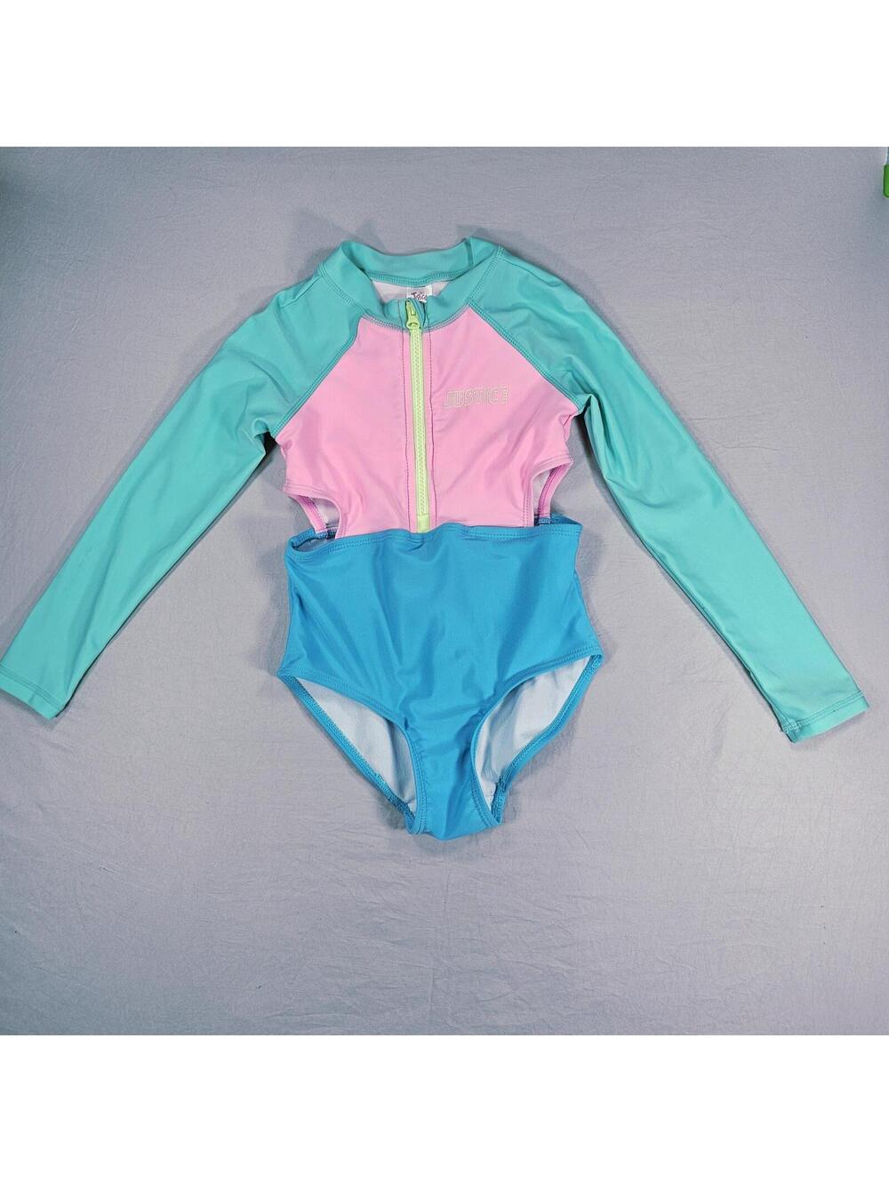 Justice Girls' Colorblock Long Sleeve Swimsuit